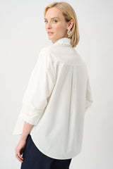Joseph Ribkoff Cotton Poplin Pearl Trim Boxy Blouse