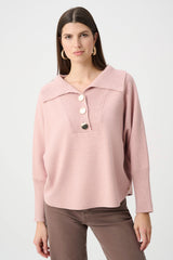 Joseph Ribkoff Brushed Viscose and Nylon Shawl-Neck Sweater |Soft Blush Melange