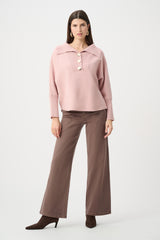 Joseph Ribkoff Brushed Viscose and Nylon Shawl-Neck Sweater |Soft Blush Melange