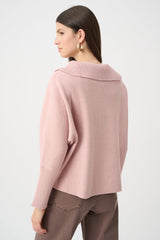 Joseph Ribkoff Brushed Viscose and Nylon Shawl-Neck Sweater |Soft Blush Melange