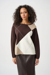 Joseph Ribkoff Brushed Viscose Knit Argyle Pattern Crewneck Sweater