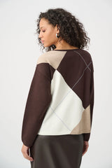 Joseph Ribkoff Brushed Viscose Knit Argyle Pattern Crewneck Sweater