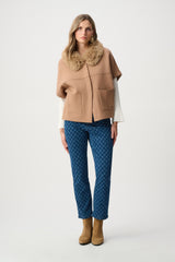 Joseph Ribkoff Sweater Knit Jacket with Detachable Faux Fur Collar
