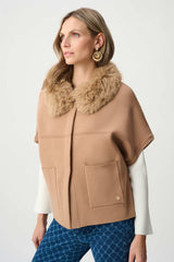 Joseph Ribkoff Sweater Knit Jacket with Detachable Faux Fur Collar