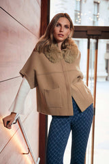Joseph Ribkoff Sweater Knit Jacket with Detachable Faux Fur Collar