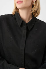 Joseph Ribkoff Featherweave Denim Cropped Blouse with Rhinestone Detail