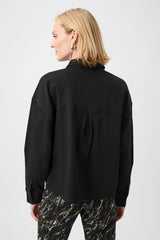 Joseph Ribkoff Featherweave Denim Cropped Blouse with Rhinestone Detail