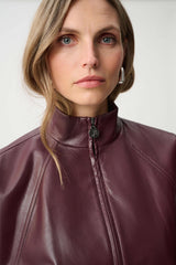 Joseph Ribkoff Leatherette Mock-Neck Bomber Jacket