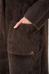 Joseph Ribkoff Feather Yarn Knit Coat with Detachable Faux Fur Collar