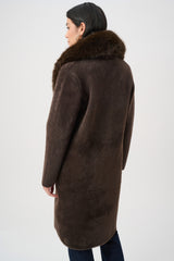 Joseph Ribkoff Feather Yarn Knit Coat with Detachable Faux Fur Collar