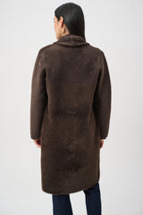 Joseph Ribkoff Feather Yarn Knit Coat with Detachable Faux Fur Collar
