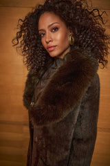 Joseph Ribkoff Feather Yarn Knit Coat with Detachable Faux Fur Collar