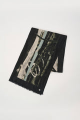 Joseph Ribkoff Wool Abstract Print Fringed Scarf | Avocado/Multi