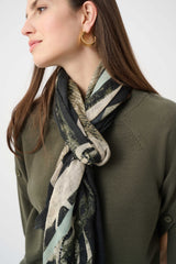 Joseph Ribkoff Wool Abstract Print Fringed Scarf | Avocado/Multi