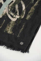 Joseph Ribkoff Wool Abstract Print Fringed Scarf | Avocado/Multi