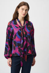 Joseph Ribkoff Animal Print Satin Tie-Neck Top