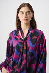 Joseph Ribkoff Animal Print Satin Tie-Neck Top