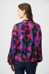 Joseph Ribkoff Animal Print Satin Tie-Neck Top