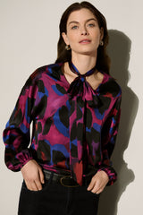 Joseph Ribkoff Animal Print Satin Tie-Neck Top