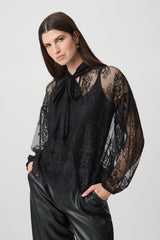 Joseph Ribkoff Edit 57 Lace Bow Neck Blouse | Black
