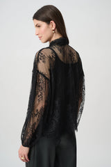 Joseph Ribkoff Edit 57 Lace Bow Neck Blouse | Black