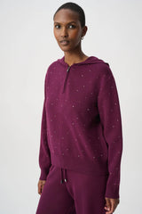 Joseph Ribkoff Embellished Hooded Pullover Sweater | Elderberry