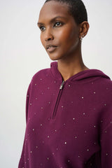 Joseph Ribkoff Embellished Hooded Pullover Sweater | Elderberry
