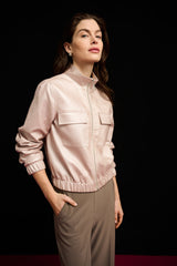 Joseph Ribkoff Metallic Leatherette Bomber Jacket