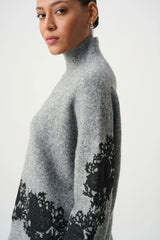 Joseph Ribkoff Lace Applique Mock Neck Sweater