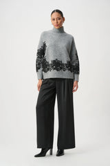 Joseph Ribkoff Lace Applique Mock Neck Sweater