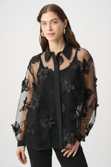 Joseph Ribkoff Sheer Textured Flower Appliqué Blouse