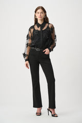 Joseph Ribkoff Sheer Textured Flower Appliqué Blouse