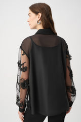 Joseph Ribkoff Sheer Textured Flower Appliqué Blouse