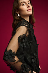 Joseph Ribkoff Sheer Textured Flower Appliqué Blouse
