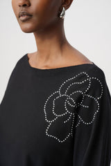 Joseph Ribkoff Pullover with Flower Applique | Black