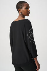 Joseph Ribkoff Pullover with Flower Applique | Black