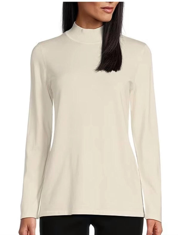 Multiples Mock Neck Sweater-Winter White