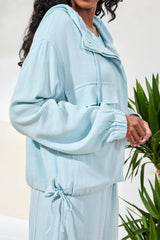 Tribal Lightweight Linen Button-Front Hooded Jacket