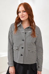 Tribal Gingham Button Front Collared Jacket with Pockets