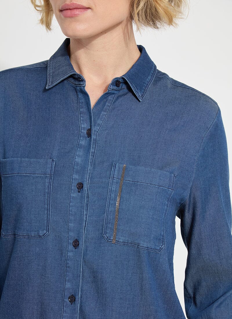 Lyssé Miley Chambray Shirt-Dark Midwash