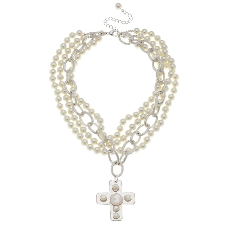 Susan Shaw Pearl Cross Multi-Strand Necklace