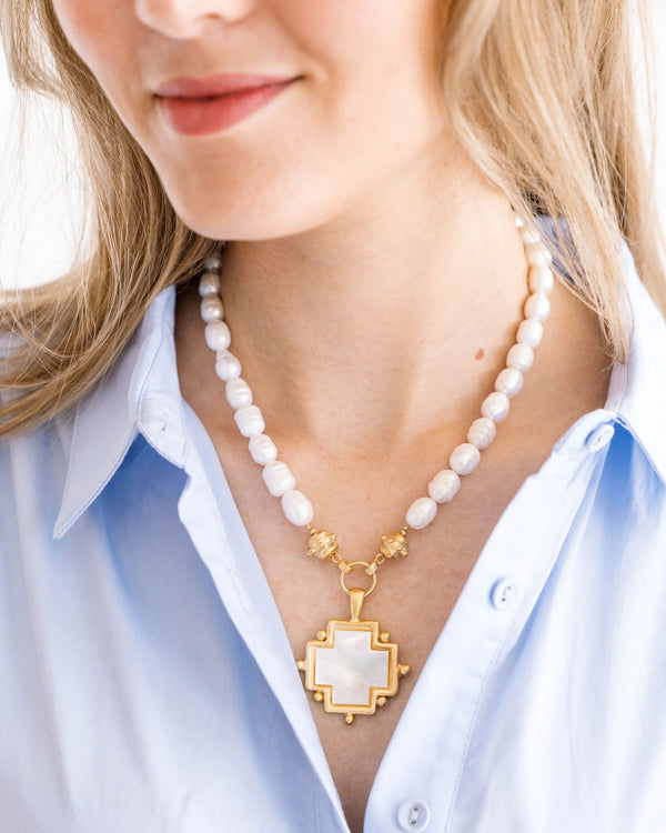 Susan Shaw Mother of Pearl Cross Pearl Necklace