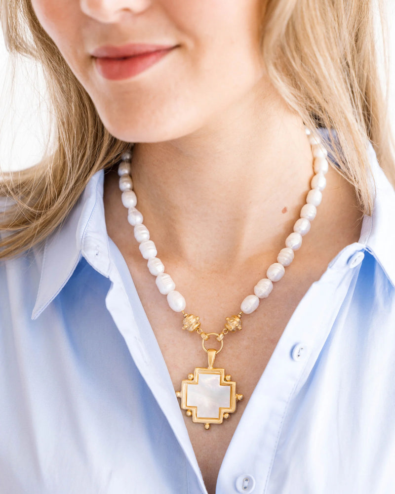 Susan Shaw Mother of Pearl Cross Pearl Necklace