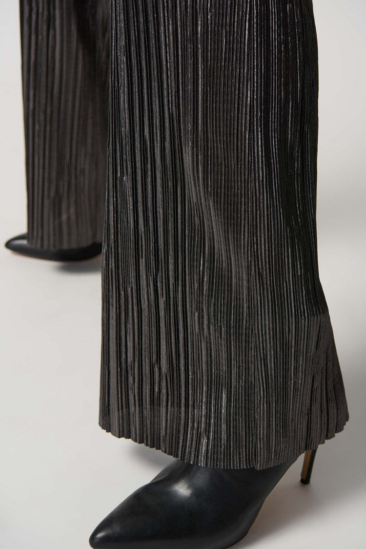 Joseph Ribkoff Metallic Crinkle Wide Leg Pull-On Pant 234210 Dark Grey