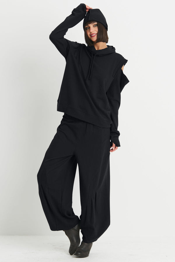 PLANET French Terry Pleat Bottom Pants Black
