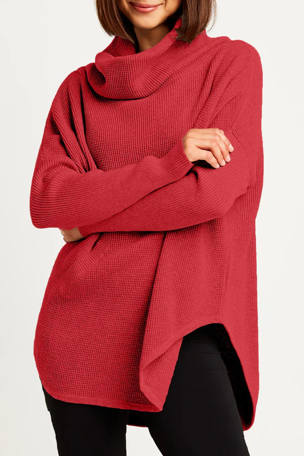 PLANET Pima Cotton Waffle Cowl Sweater |Chili