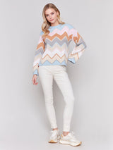 Charlie B Chevron Knit Bell Sleeve Sweater-Candy