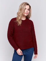 Charlie B Crew-Neck Plushy Yarn Sweater Cabernet