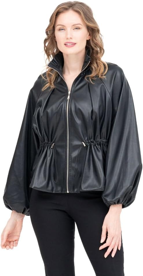 Damee Vegan Leather Drawstring Jacket | Black