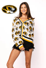 Queen Of Sparkles Licensed Mizzou Knit Mascot Rhinestone Cardigan